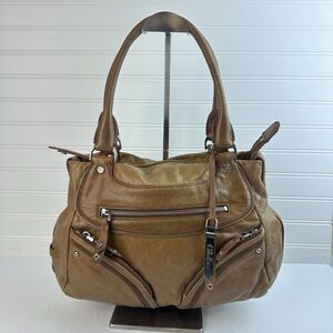 Cole Haan Cognac Brown Distressed Leather Satchel Double Handle Shoulder Bag